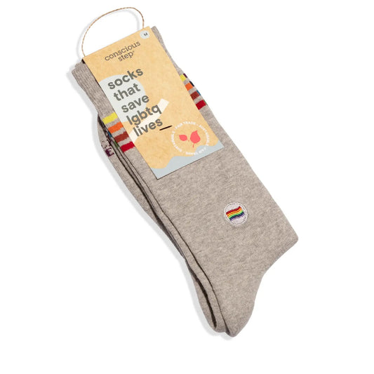 Conscious Step, Socks that Save LGBTQ Lives - Grey Rainbow Stripes- Boutique Dandelion