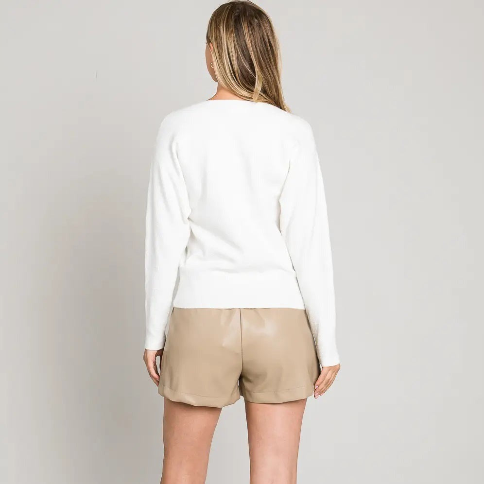 Allie Rose, Soft Chevron Dolman Pullover Sweater in Off White - Boutique Dandelion