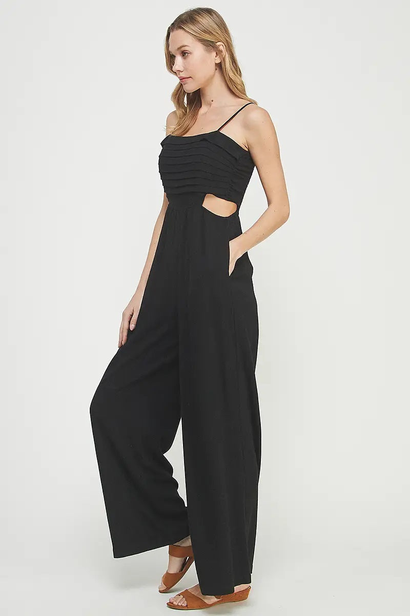 Allie Rose, Spaghetti Strap Linen Jumpsuit in Black - Boutique Dandelion