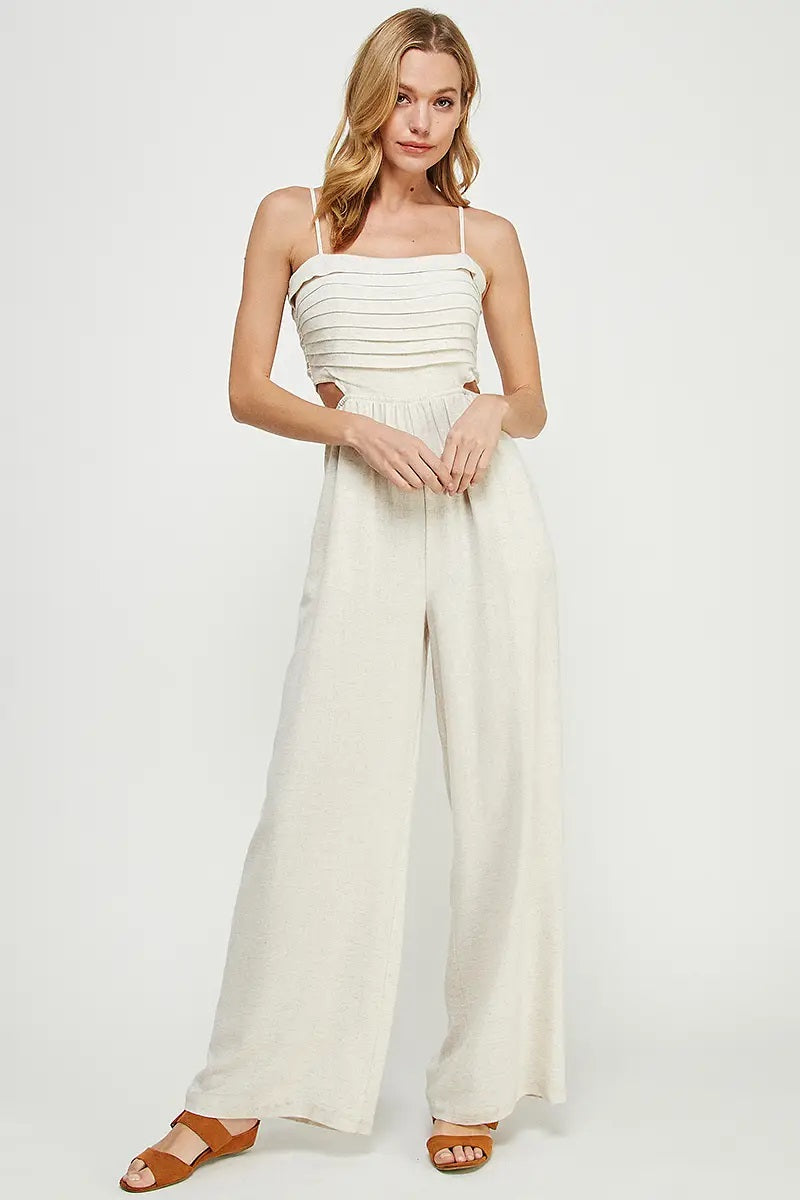 Allie Rose, Spaghetti Strap Linen Jumpsuit in Natural - Boutique Dandelion