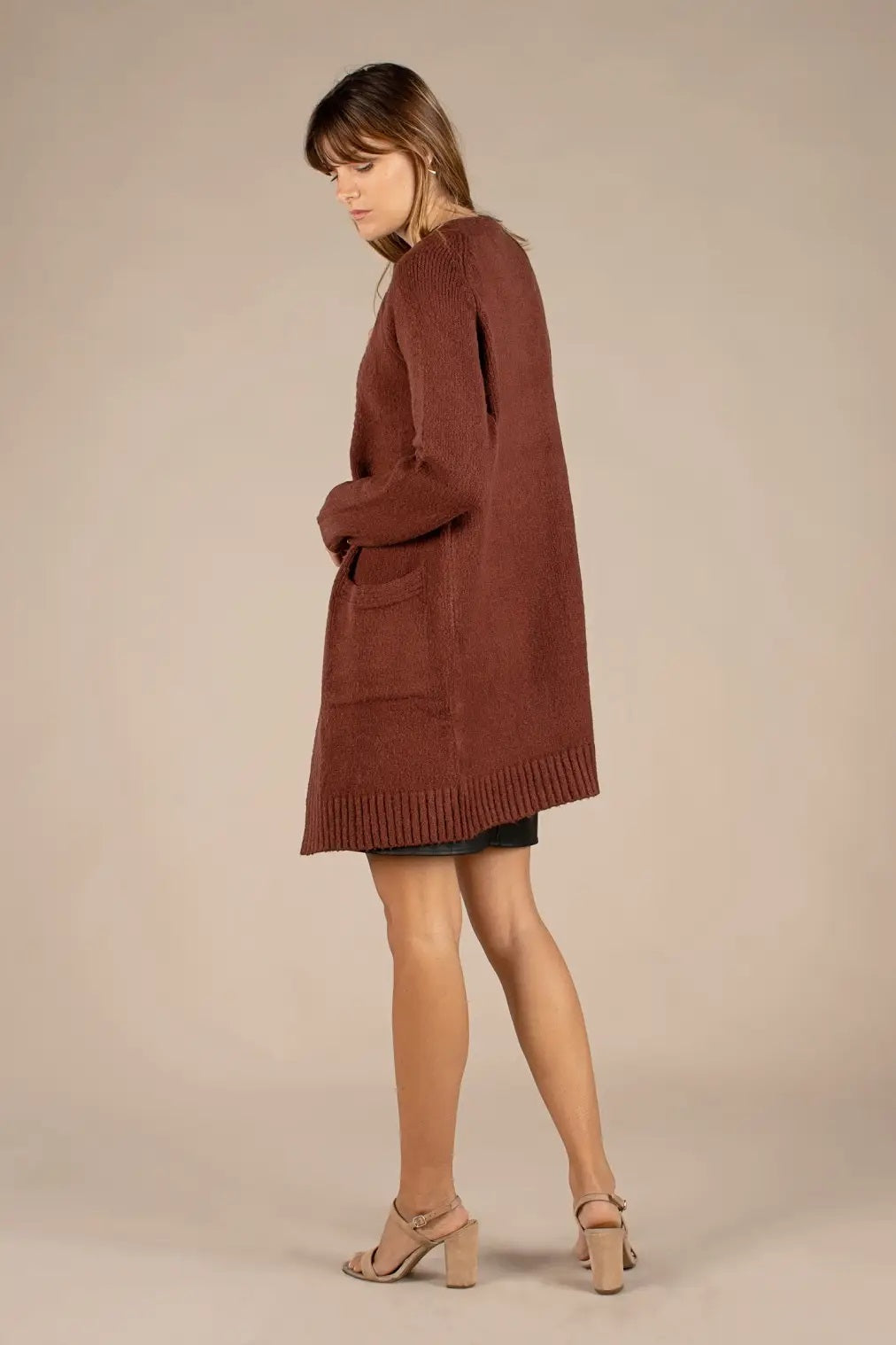 all:row, The Rayna Cardigan Sweater in Dark Brown - Boutique Dandelion
