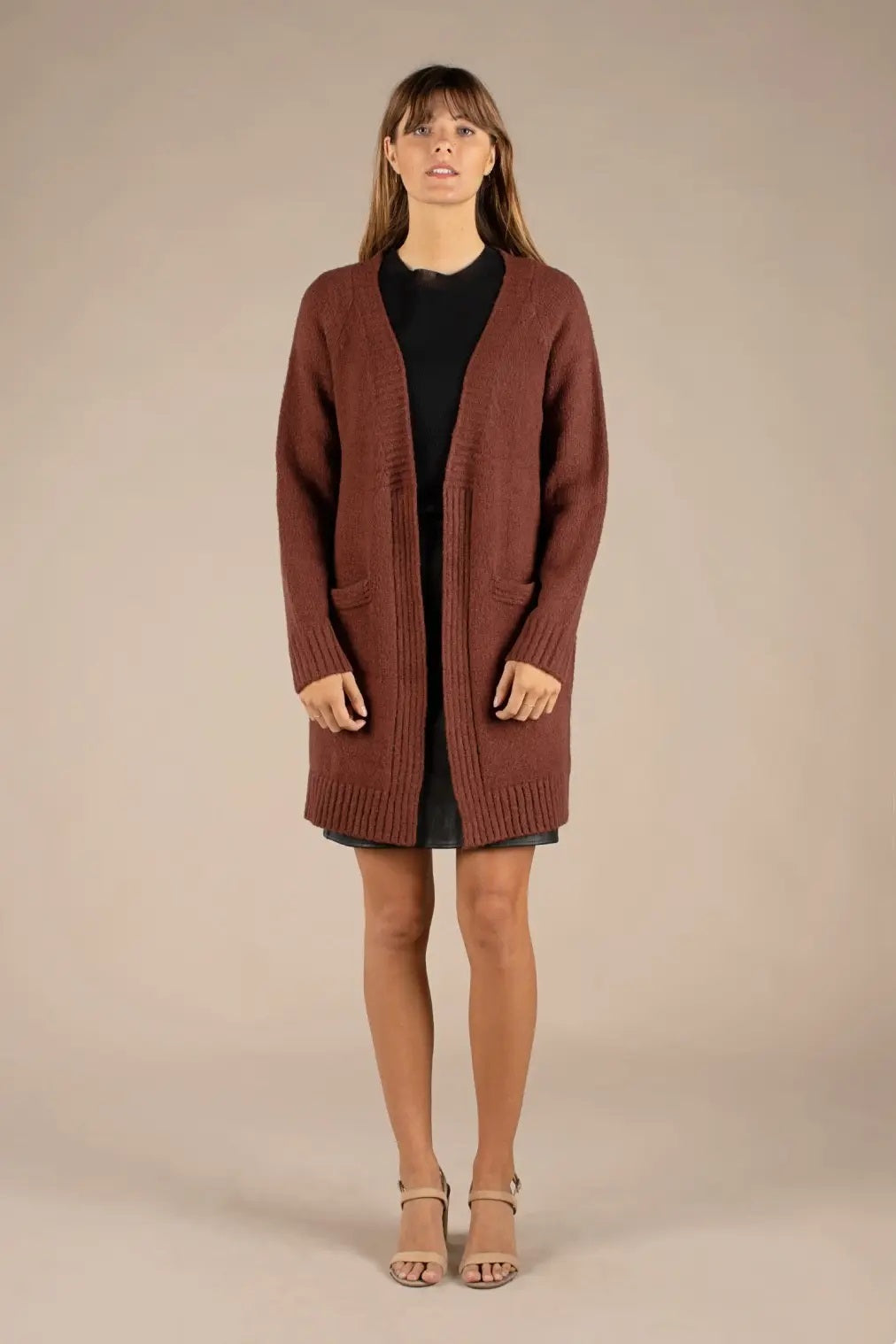 all:row, The Rayna Cardigan Sweater in Dark Brown - Boutique Dandelion