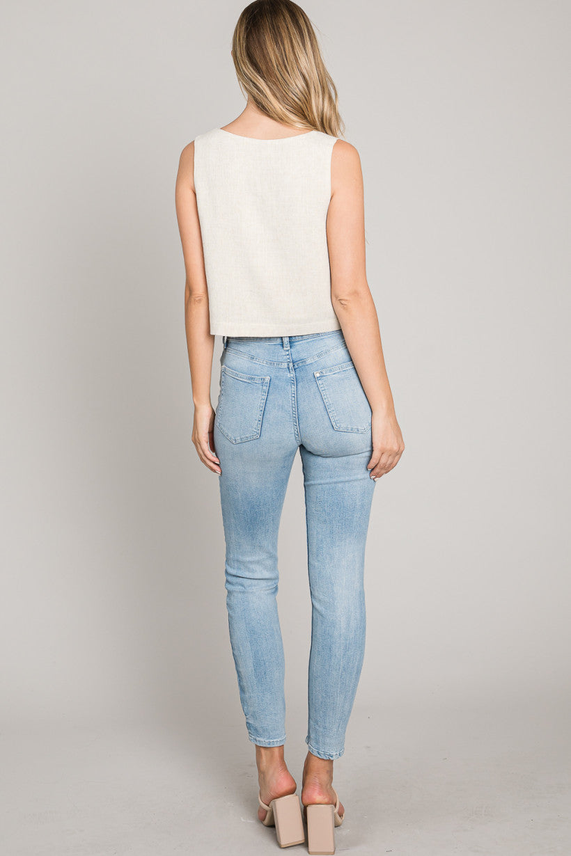 Allie Rose, Linen Square Neck Tank in Natural - Boutique Dandelion