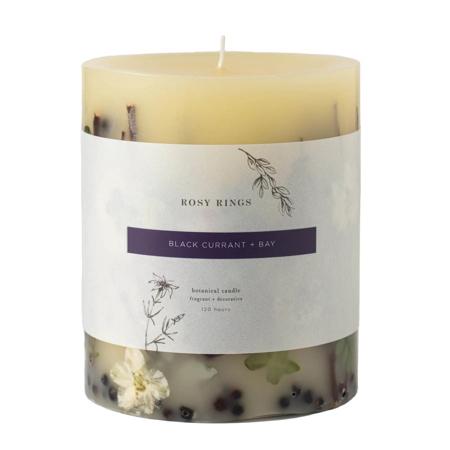Rosy Rings, Black Currant + Bay Small Round Botanical Candle - Boutique Dandelion
