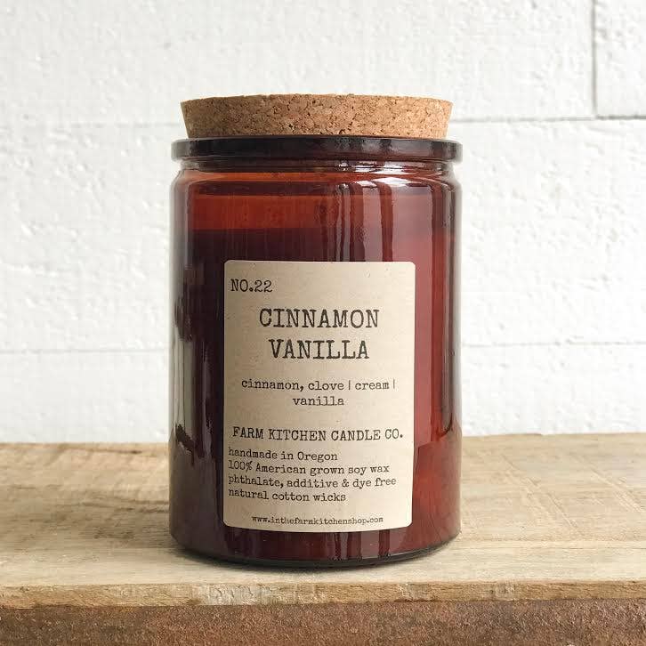 Farm Kitchen Candle Co., Amber Glass Cinnamon Vanilla Soy Candle, Candles, Farm Kitchen Candle Co., Boutique Dandelion - Boutique Dandelion
