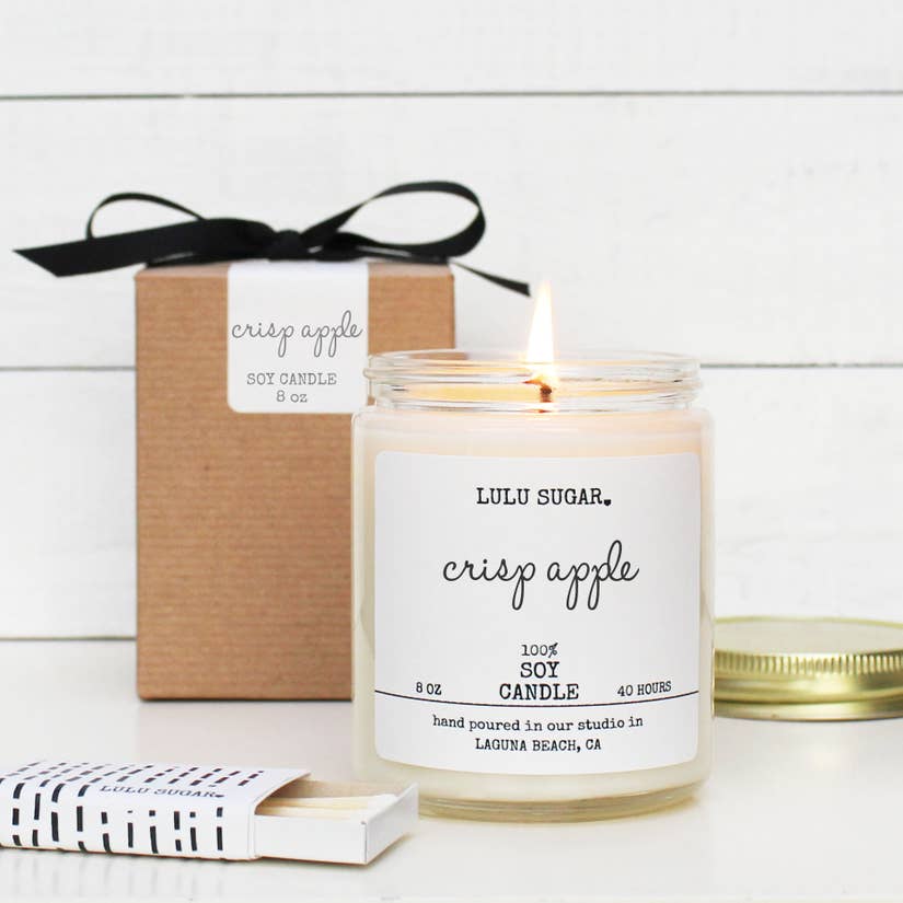 Lulu Sugar, Crisp Apple Scented Soy Candle 8 oz - Boutique Dandelion