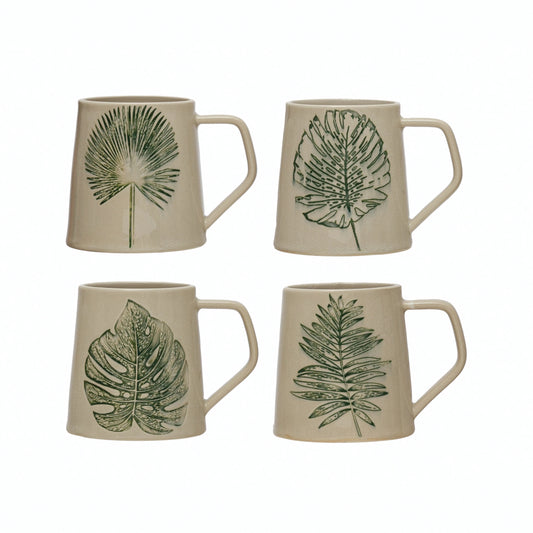 Stoneware Mug with Debossed Leaf