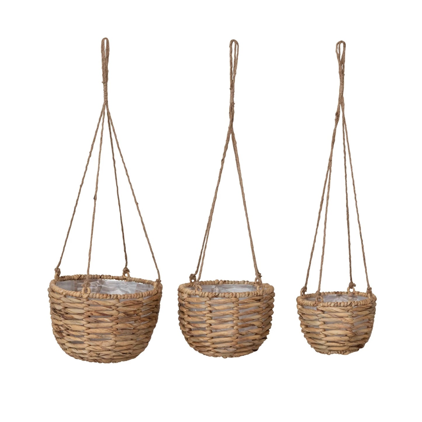 Hanging Water Hyacinth Planters with Plastic Liners and Jute Rope Hangers