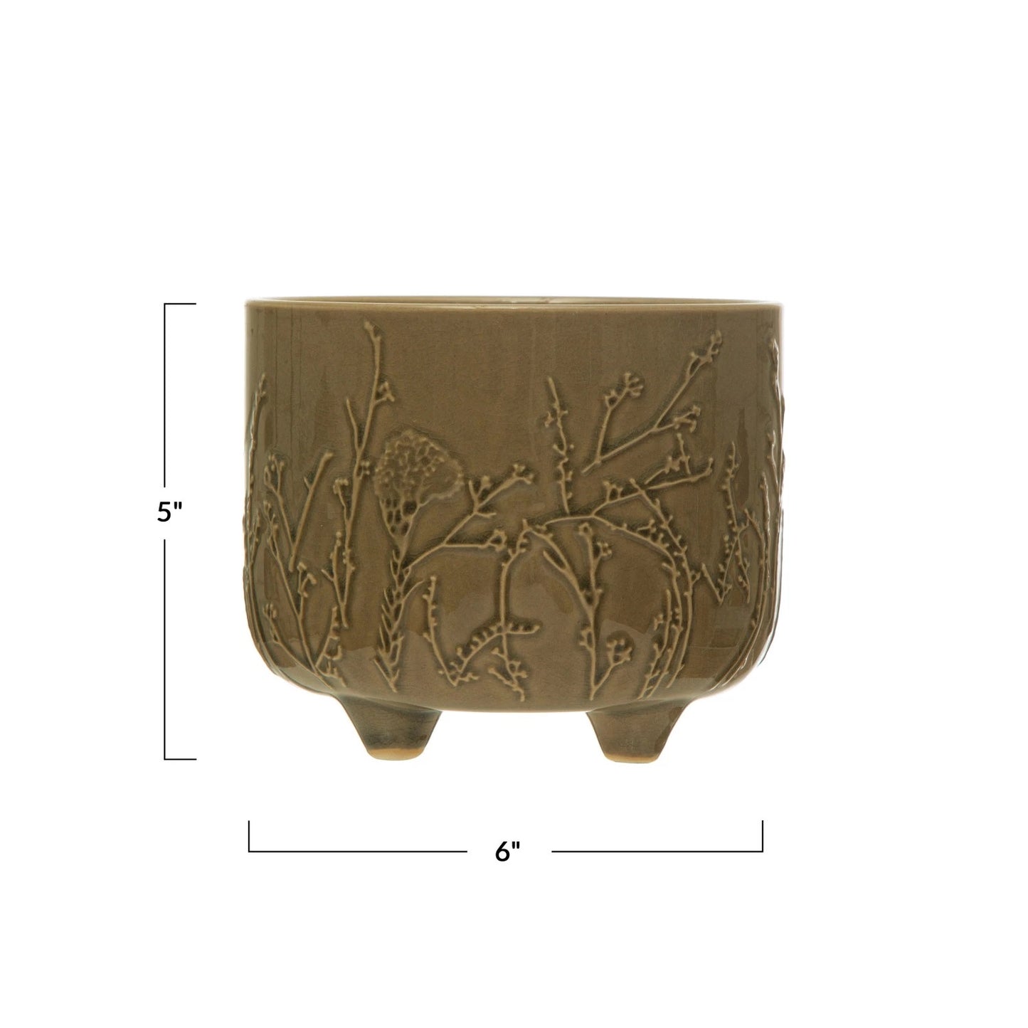 Embossed Stoneware Footed Planter with Floral Design