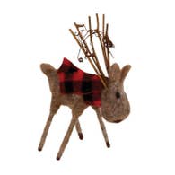 Felted Reindeer with Red/Black Plaid Scarf Ornament
