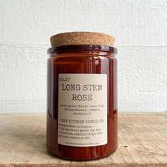 Farm Kitchen Candle Co., Amber Glass Long Stem Rose Soy Candle